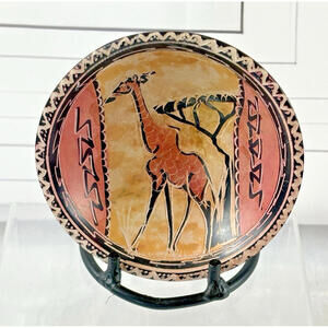 Vintage 4" Trinket Bowl Hand Painted Etching Soap Stone Kisii Kenya African